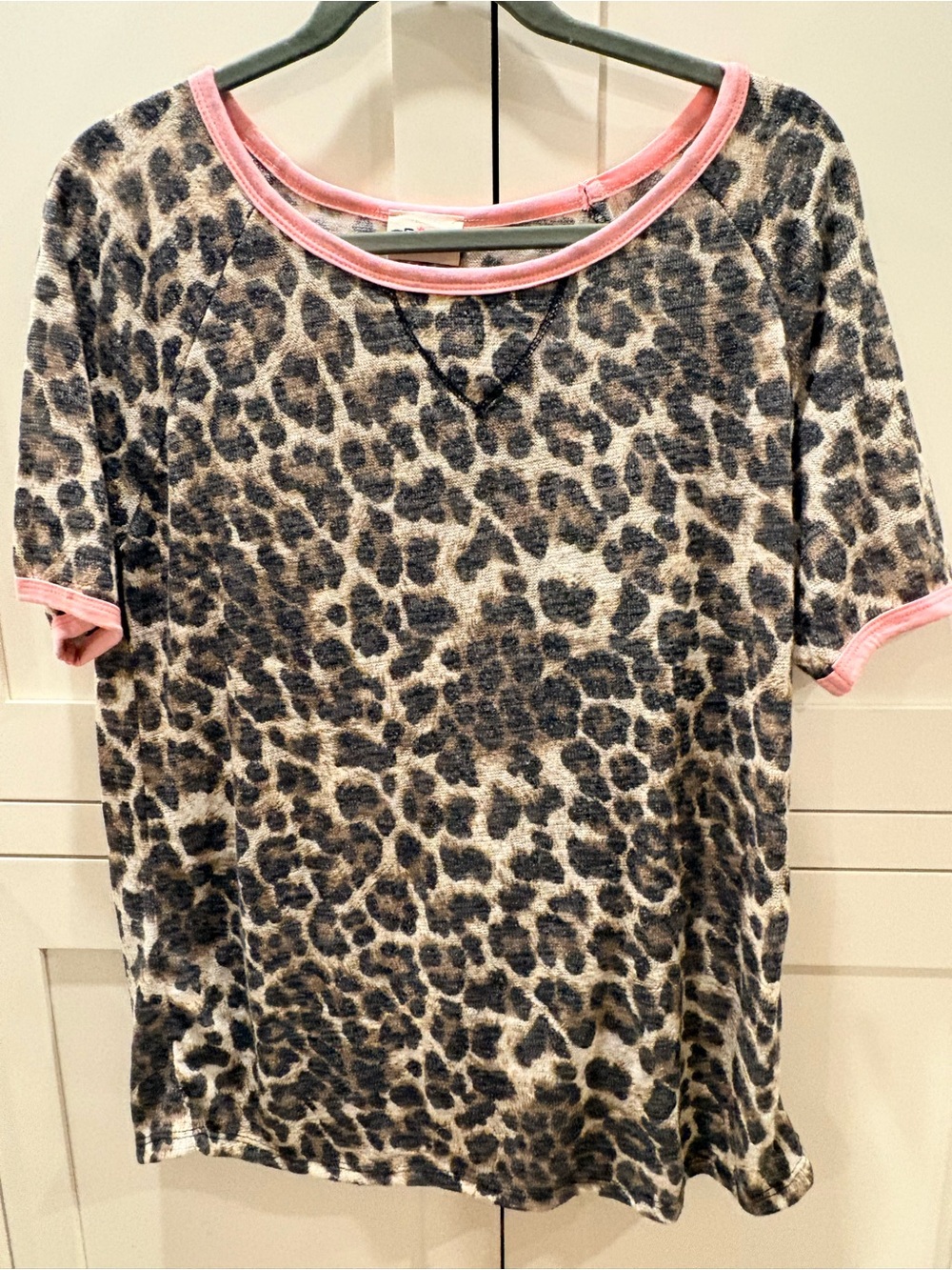 BiBi Leopard Print Short Sleeve Tee with Pink Trim